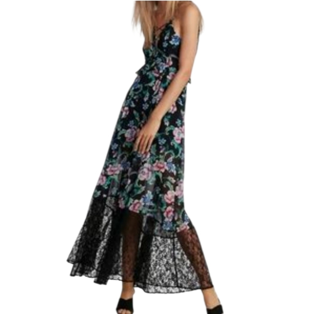 Express Black Floral Lace Hem Sleeveless Maxi Dress Size 00 Petite